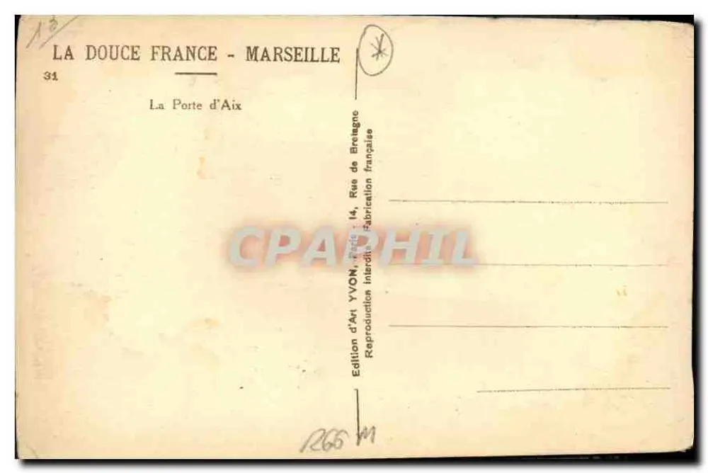 A Porta de Aix — Marselha — Edição YVON - Verso