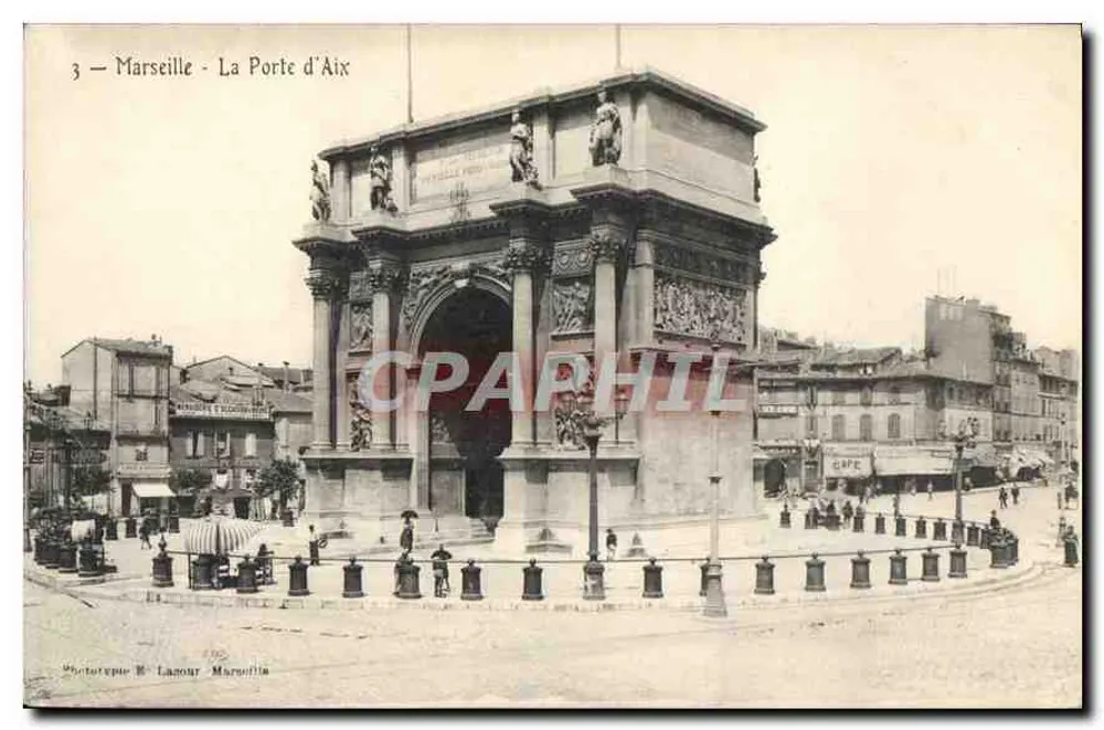 Marselha - A Porta de Aix — editor Fototipia B. Lamour Marquillia, n°3 - Frente