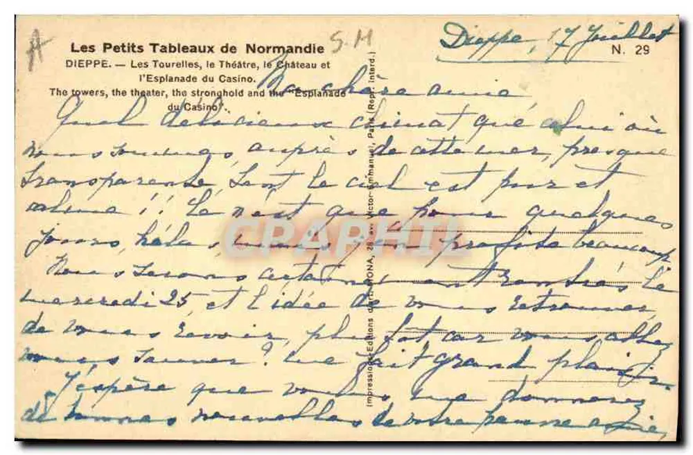Dieppe — De Torens, het Kasteel en de Esplanade van het Casino — Mona, N° 29 - Achterkant