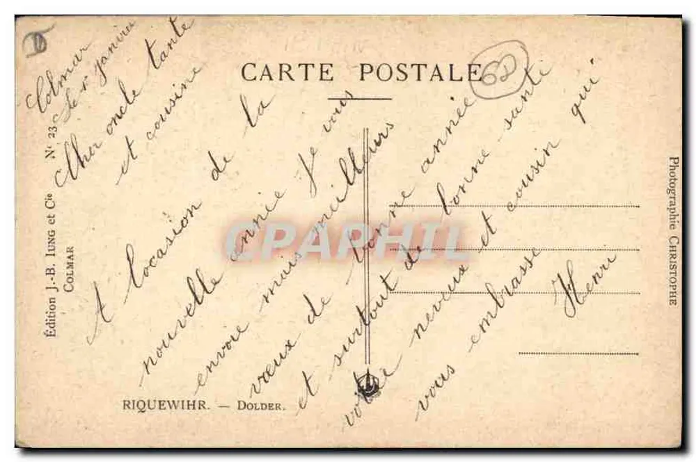 Riquewihr — Torre da hora — Edição J.-B. Jung e Cie, Colmar, n° 23 - Verso