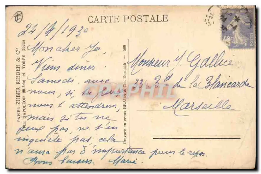 Riquewihr — Vieille Porte — gravure par Rieber & Cie - Verso