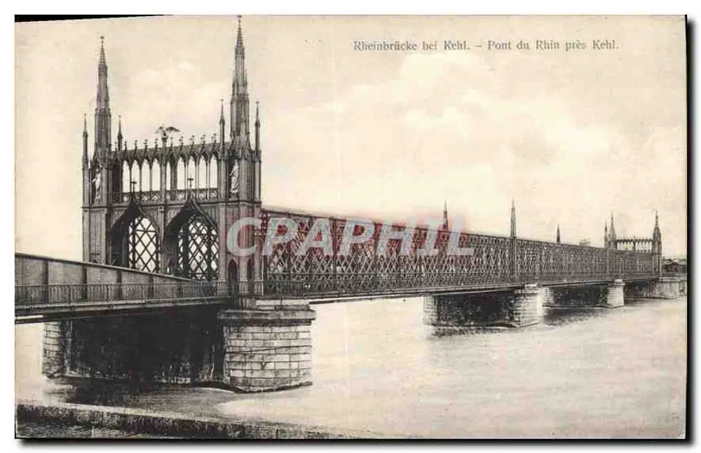 Rheinbrücke bei Kehl — Ansicht der Metallstruktur und Steinpfeiler — Verlag und Nummer nicht sichtbar - Vorderseite