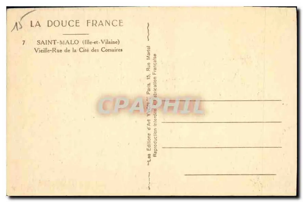 Saint-Malo — Alte Straße der Stadt der Schiffer — Éditions d'Art Yvon, Paris - Rückseite