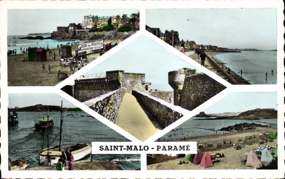 Saint-Malo - Paramé — vista panorâmica da praia e do porto — editor Jean Galy, número de série não visível - Frente