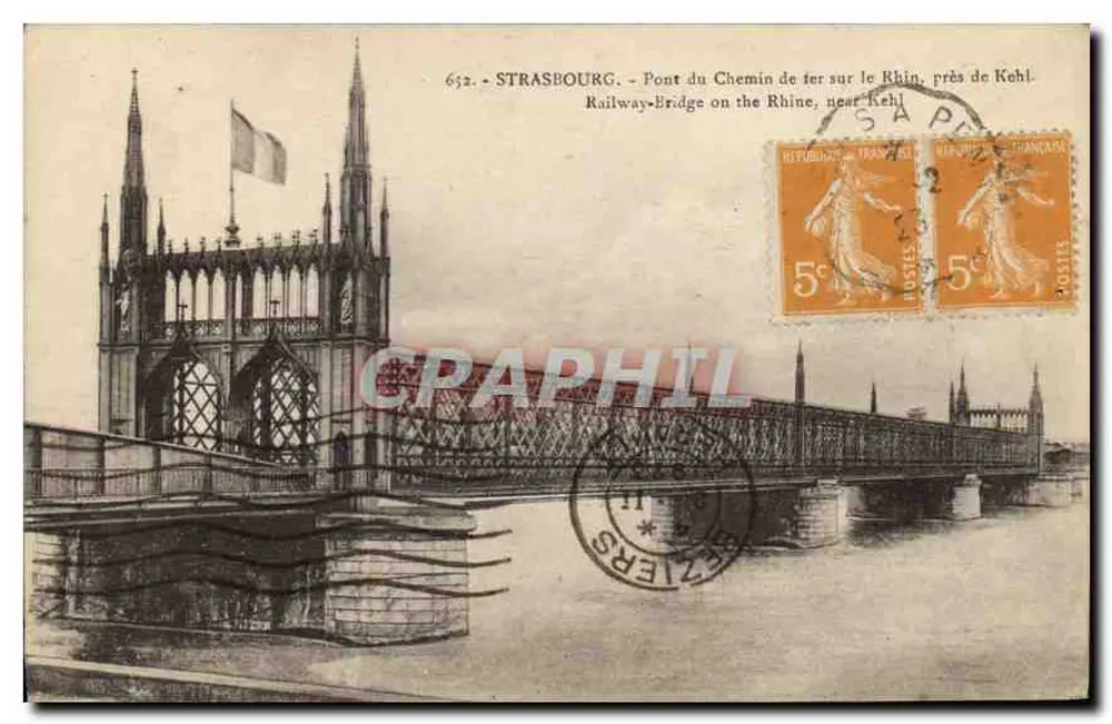 Straßburg — Brücke der Eisenbahn über den Rhein nahe Kehl — Verlag STRASBOURG, Nr. 652 - Vorderseite