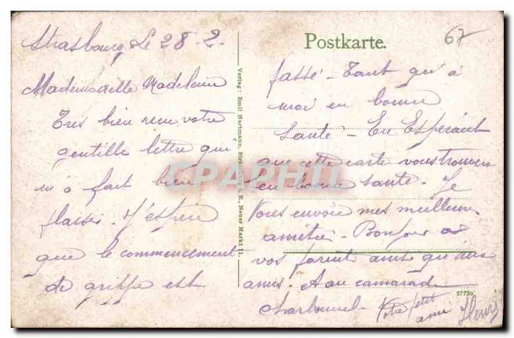 Strasbourg i. Els — Vue de la Höhere Töchterschule avec pont et rive — éditeur S. Neben - Verso