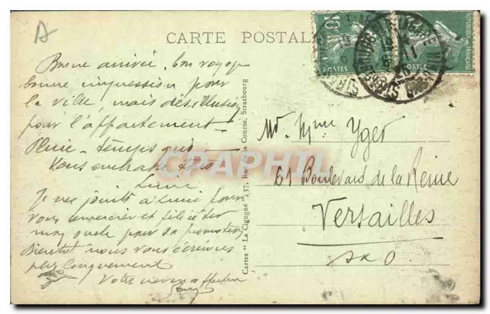 Estrasburgo - Praça Kléber — vista da catedral e do mercado — editor Cartes 'La Cigogne' n°306 - Verso