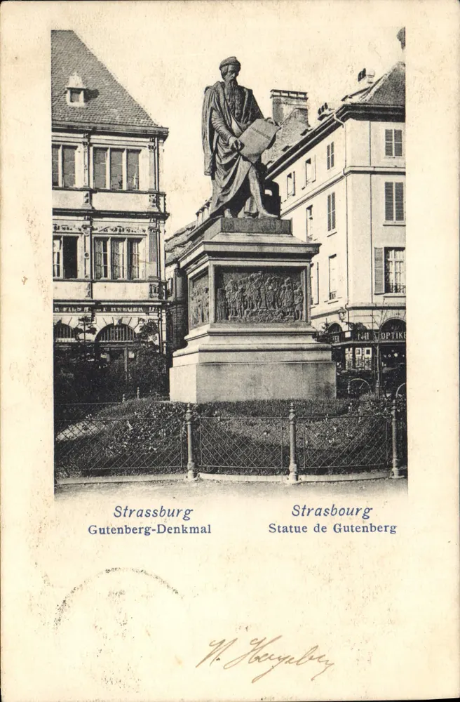 Estrasburgo — Estátua de Gutenberg — editor M. Hargelberg, n°10 - Frente