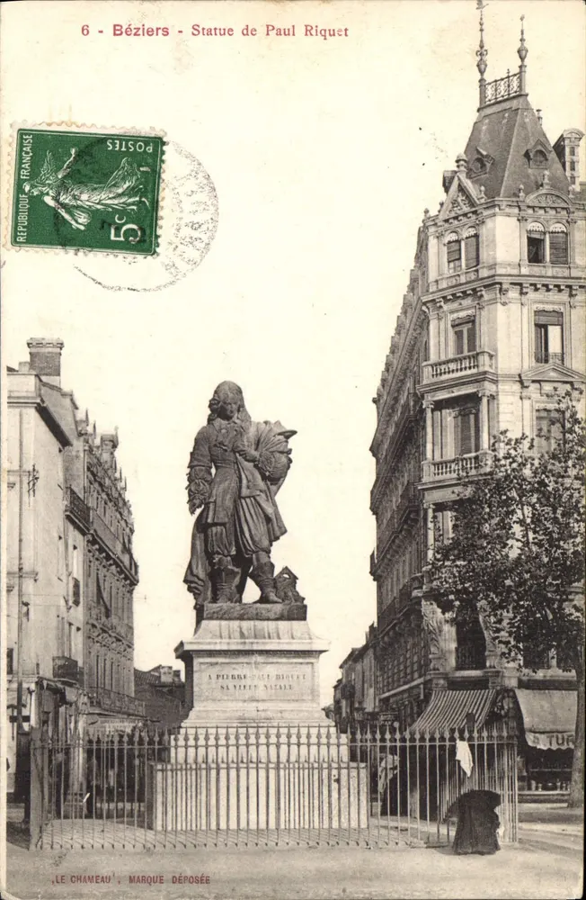 Béziers - Beeld van Paul Riquet — uitgever Le Chameau, n°6 - Voorkant