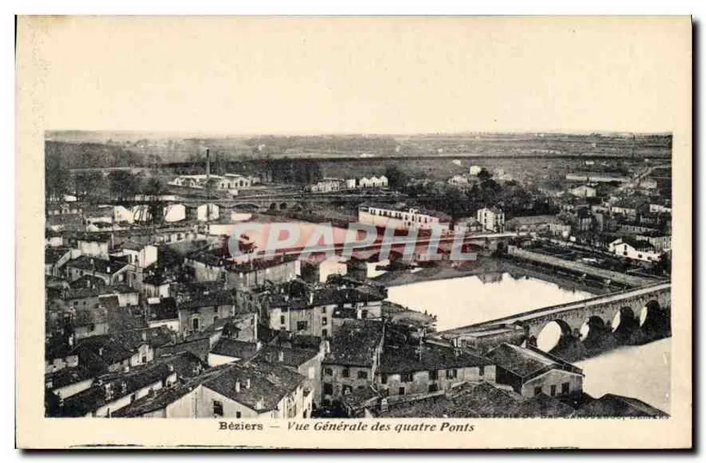 Béziers — Allgemeiner Blick auf die vier Brücken — Verlag: S.A. Imprimerie de Béziers, Nr. 1234 - Vorderseite