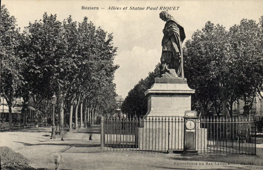 Béziers — Alleen und Statue von Paul Riquet — Phototypie du Bas-Languedoc, n° 144 - Vorderseite