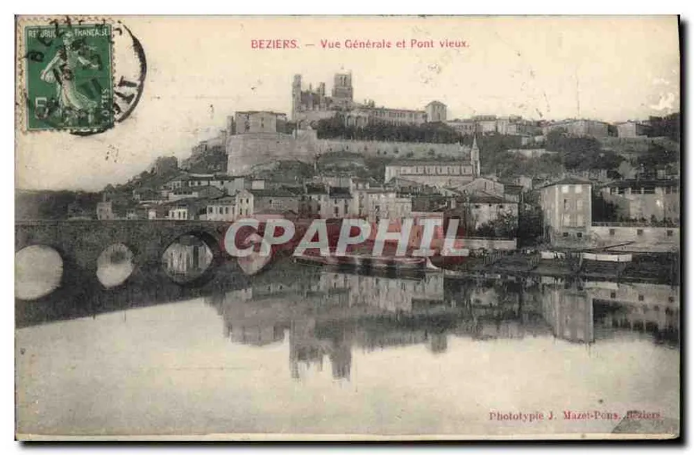 Béziers — Allgemeiner Blick und Alte Brücke — Phototype J. Mazet-Pons, Béziers - Vorderseite