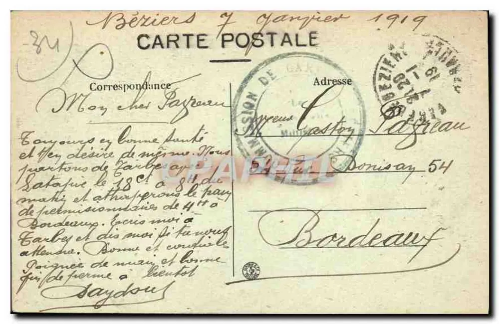 Béziers — Praça da Cidadela — Edição especial dos Magasins Rindennes - Verso