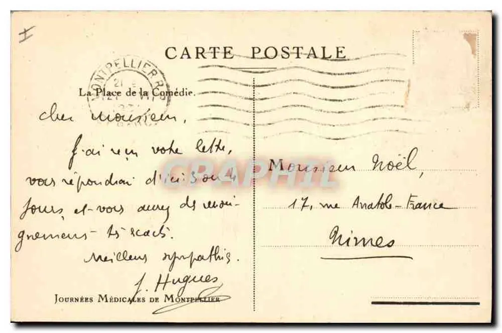 Praça da Comédia — Montpellier — Oferecido por Sr. Deschiens - Verso