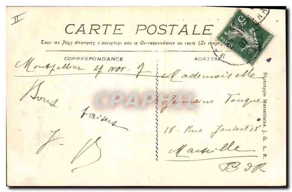 Montpellier - A Place de la Comédie — editor C. R. Richer, n° 391 - Verso