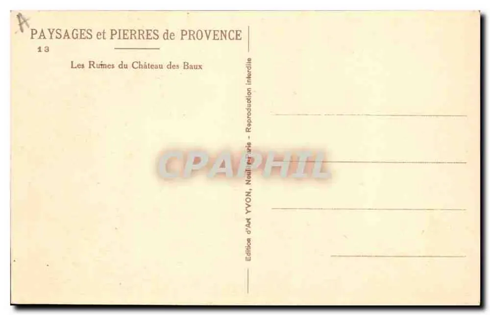 De Ruïnes van het Kasteel van Baux — Provence — Artistieke Uitgave YVON, n°13 - Achterkant