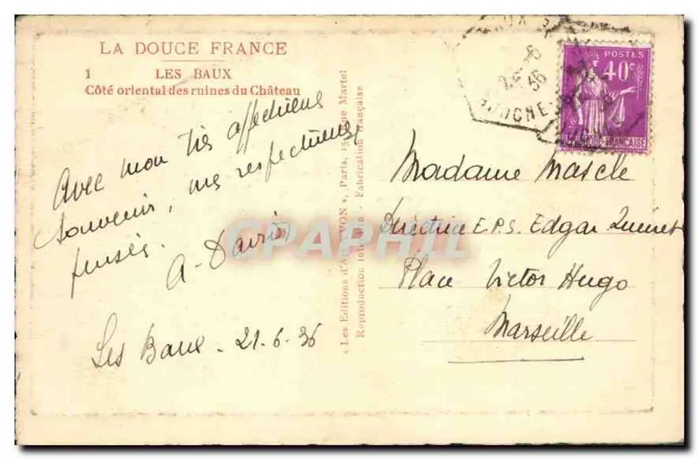 Les Baux — Ostseite der Ruinen des Schlosses — Les Éditions d'Art Yvon, Paris - Rückseite
