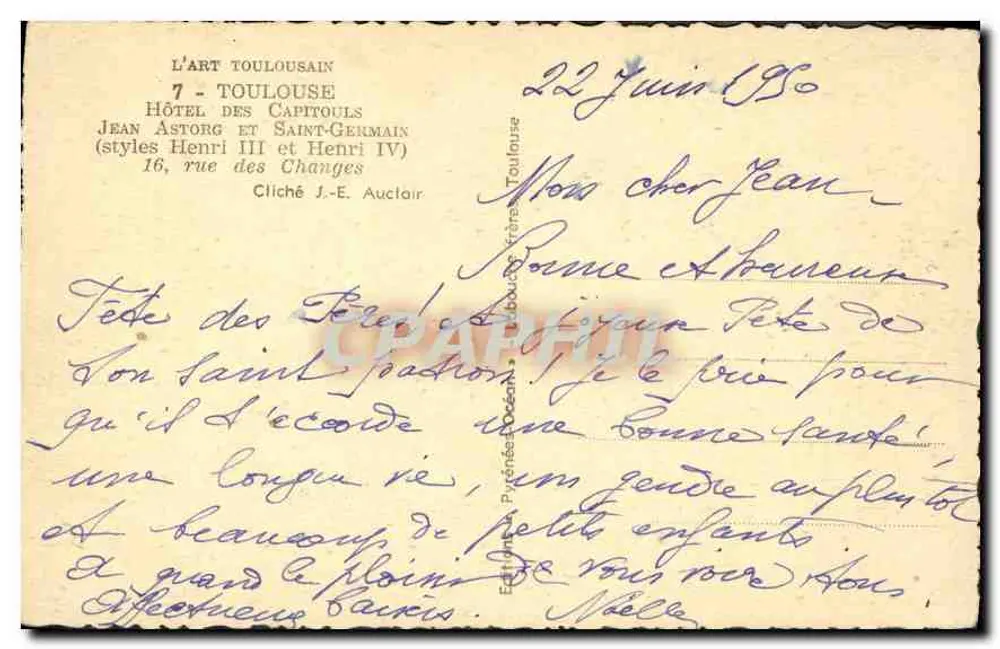 Hotel des Capitouls — Toulouse — Verlag Elfe - Rückseite