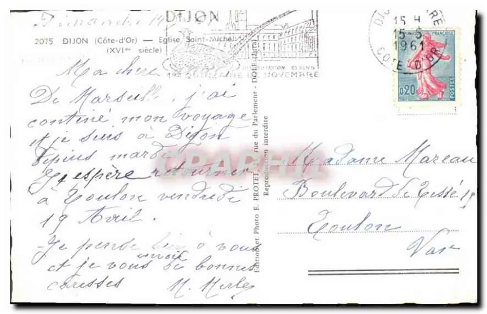 Dijon — Igreja de São Miguel — Editor E. Protet, n° 2075 - Verso