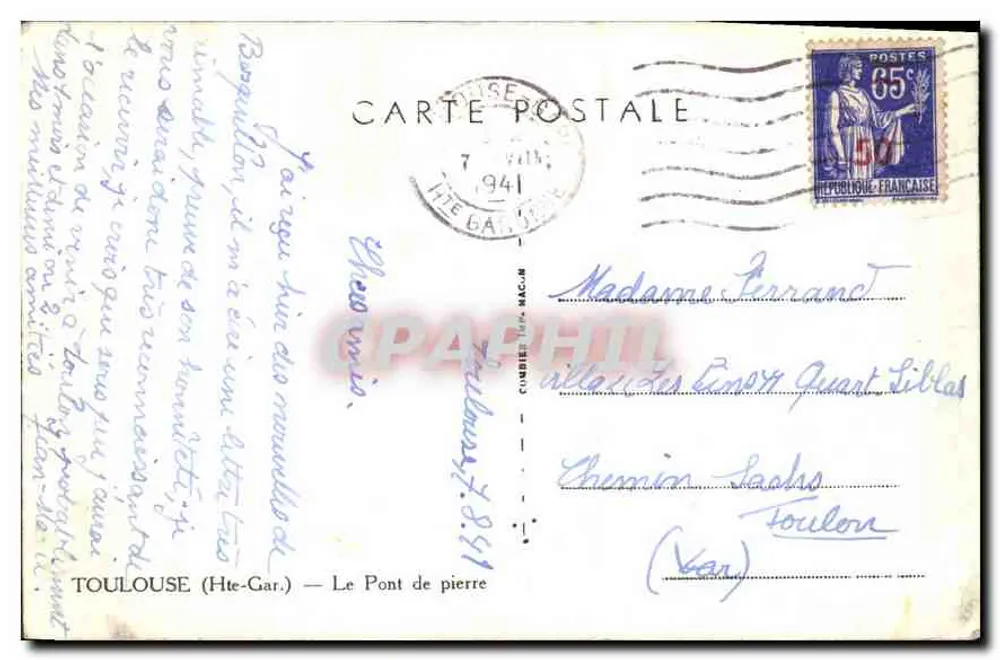Toulouse (Hte-Garonne) — O Ponte de Pedra — editor Oim - Verso