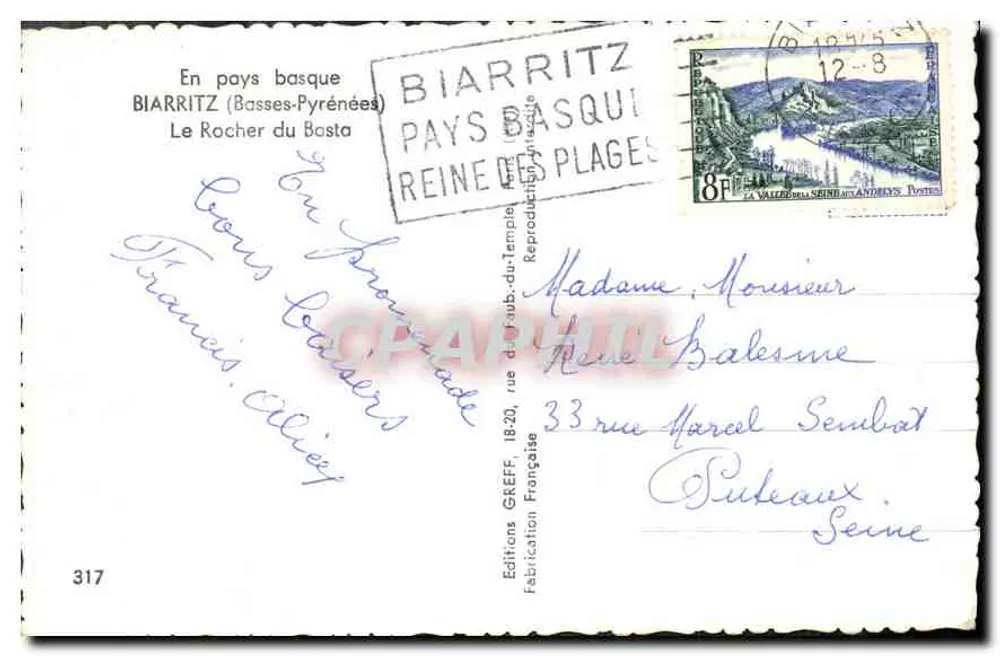 Der Felsen von Bastia — Biarritz (Basses-Pyrénées) — Éditions Greff - Rückseite