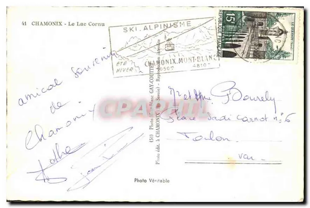Chamonix - O Lago Cornu — Foto Verdadeira, edição Gay-Couttet, n°51 - Verso