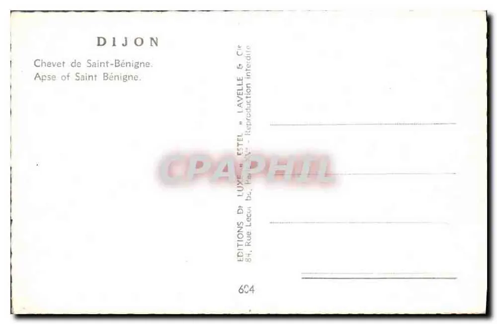 Dijon — Chevet da Catedral de Saint-Bénigne — Editora Estel, n°604 - Verso
