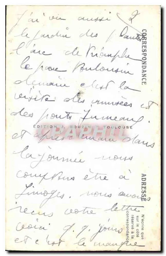 Toulouse — Rue Alsace-Lorraine — Edição J. Bouzin - Verso