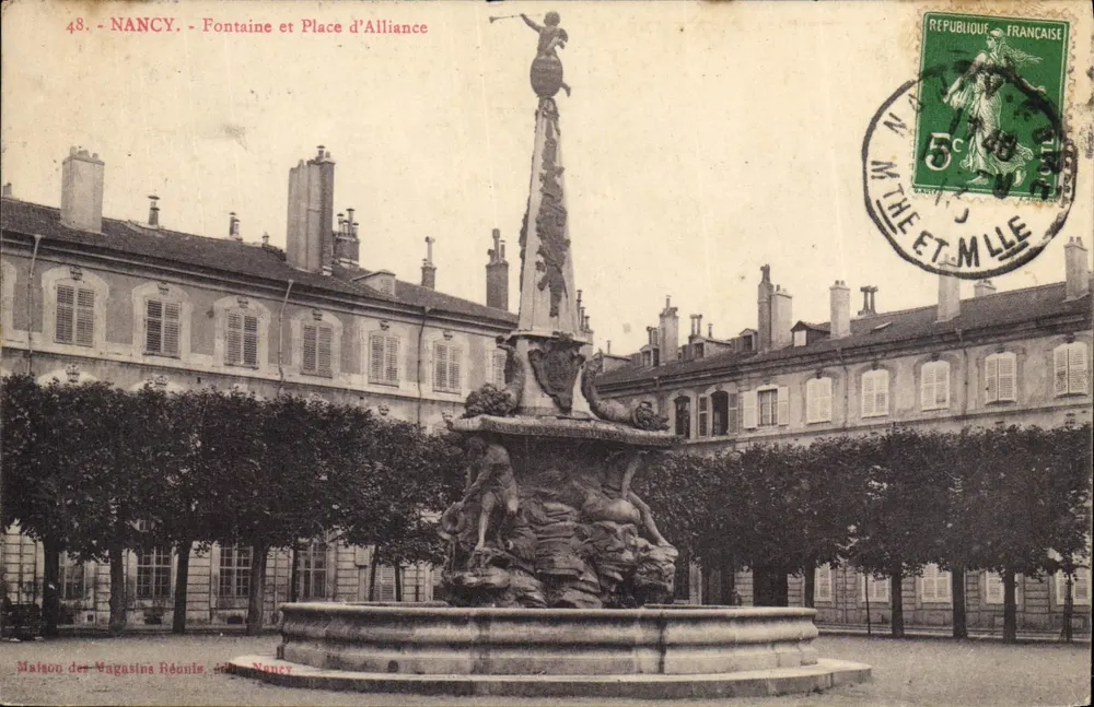 Nancy - Fontana e Piazza d'Alliance — Maison des Magasins Rémonis, Nancy - Recto