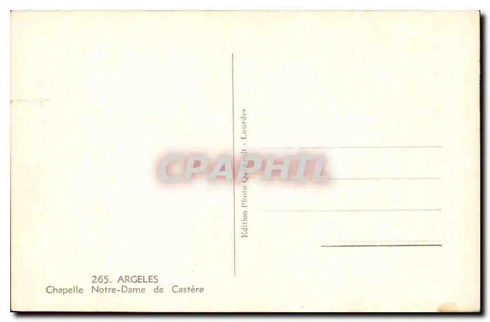 Chapelle Notre-Dame de Castère — éditeur Édition Photo Qvannault - Lourdes, n° 265 - Verso