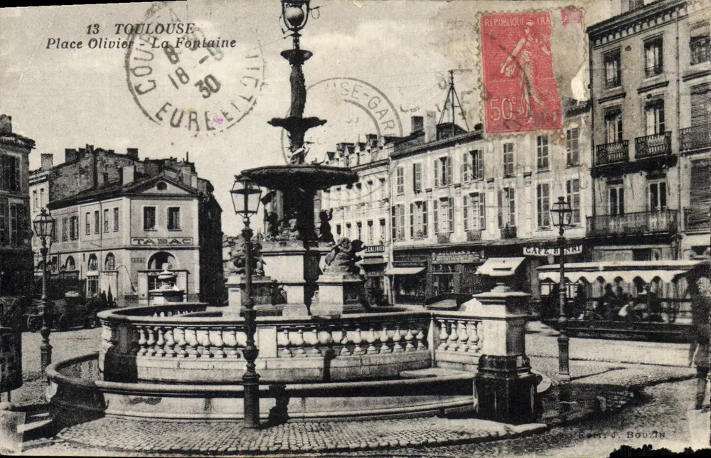 Toulouse - Place Olivier - La Fontaine — éditeur J. Bouzin, n°13 - Vorderseite