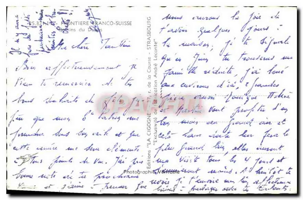 Lago da Cigogne — Fronteira Franco-Suíça — Edições 'LA CIGOGNE' - Strasbourg - Verso