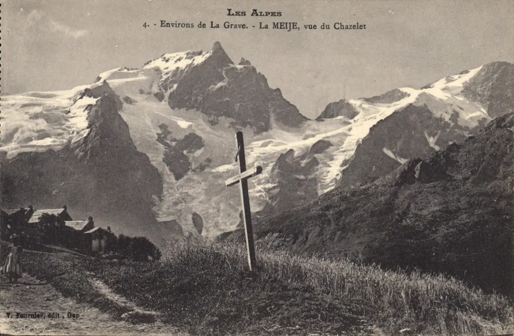 Die Alpen — Umgebung von La Grave. Ansicht der Meije von Chazelet — V. Fournier, Verlag Gap, n°4 - Vorderseite