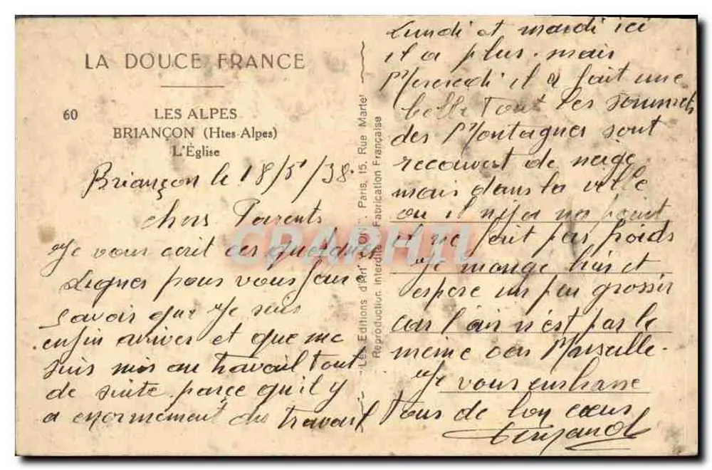 BRIANÇON (Hautes-Alpes) — Die Kirche — Editions d'Art Paris, 15, Rue Maréchal - Rückseite