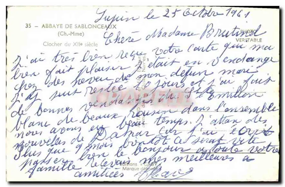 Abtei Sablonceaux — Spitzturm des 12. Jahrhunderts — Editions STABY n°35 - Rückseite