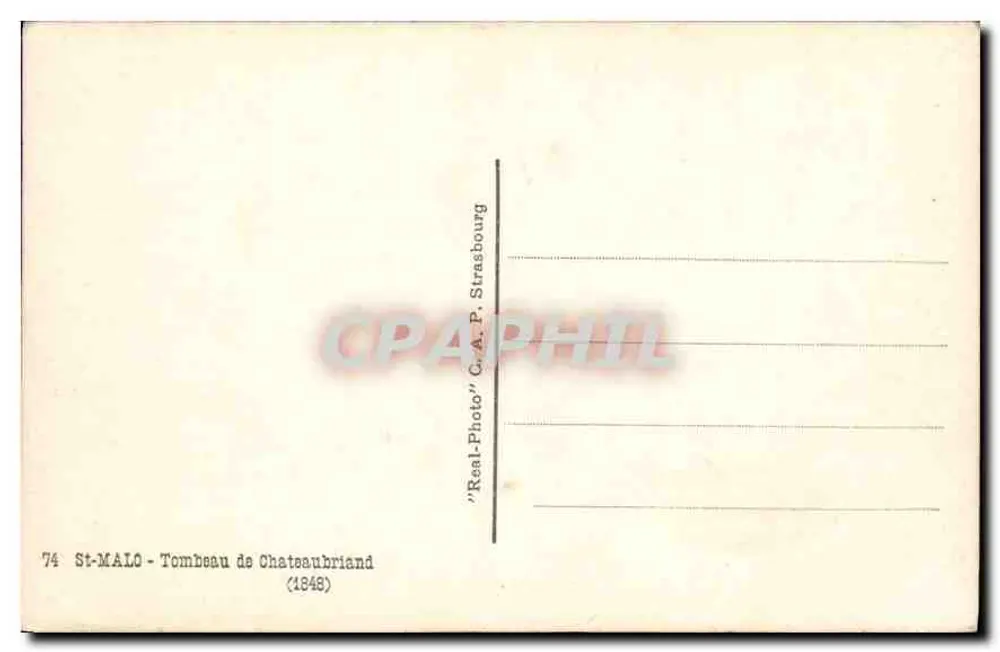 St-Malo — Túmulo de Chateaubriand — editor C.A.P. Strasbourg - Verso