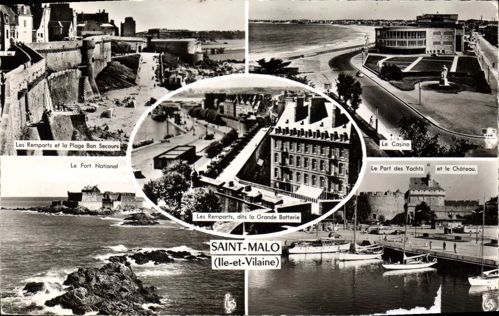 Saint-Malo (Ille-et-Vilaine) — vista panorâmica dos muros, do porto, do cassino e do castelo — editor Les Tirages Modernes, n°152 - Frente