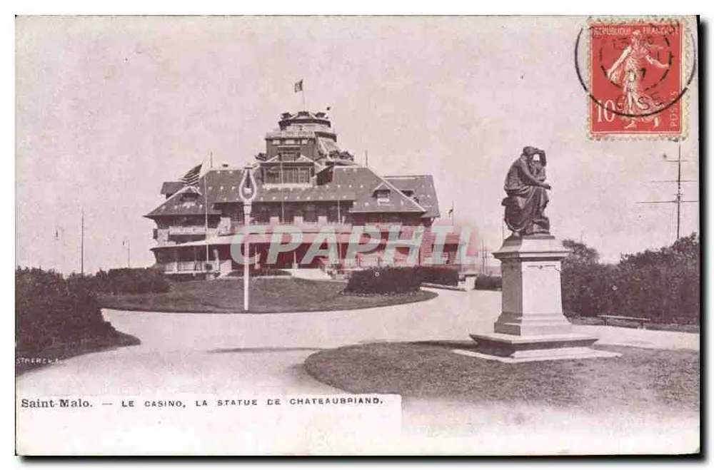 Saint-Malo — Ansicht des Casinos, die Statue von Chateaubriand — STNERCKE - Vorderseite