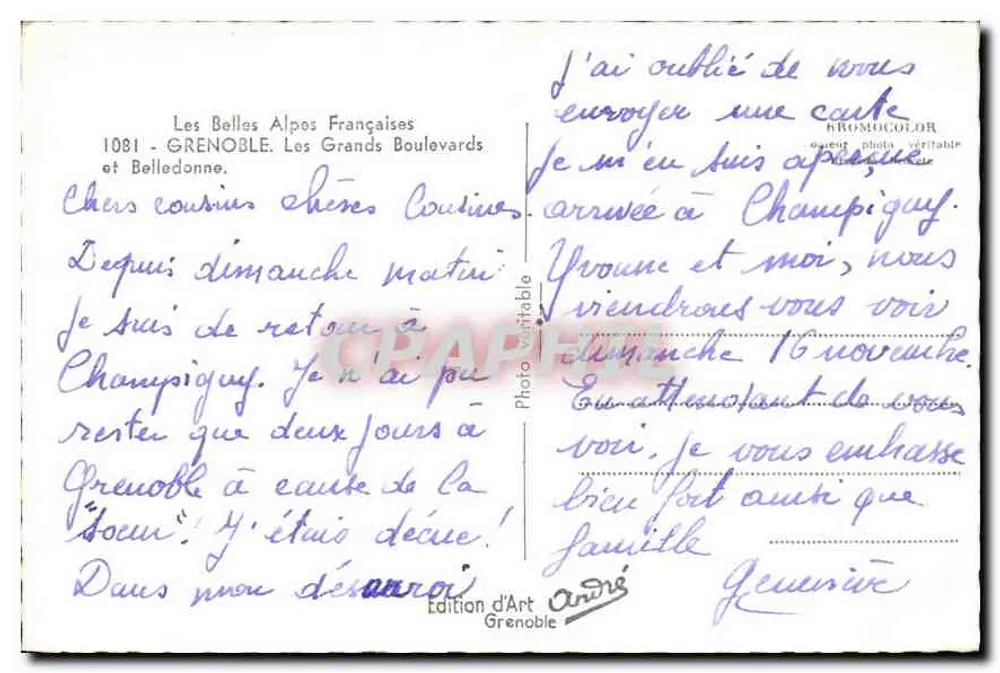 ग्रेनोबल — बुलेवार्ड्स ग्रैंड और बेलेडोन्ने — ग्रेनोबल कला संस्करण, संख्या 1081 - पीछे