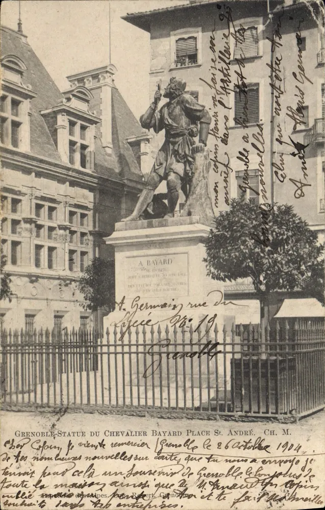 Grenoble - Estátua do Cavaleiro Bayard - Praça Saint-André - Frente