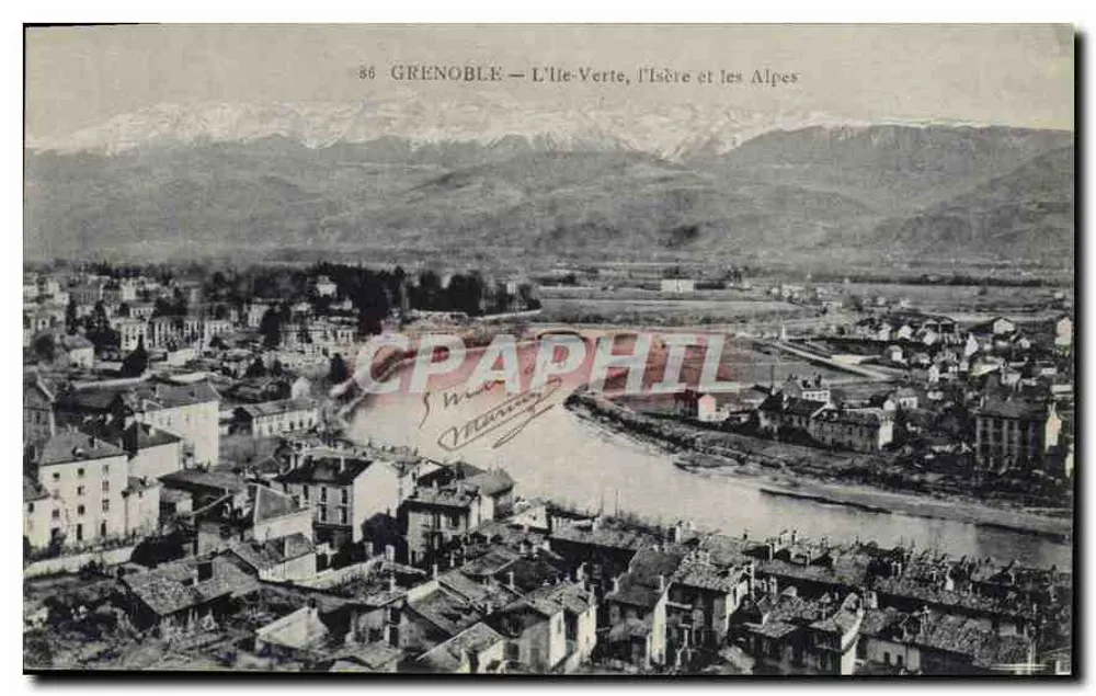Grenoble — L'Île-Verte, die Isère und die Alpen — Verlag E. Gaudé - Vorderseite