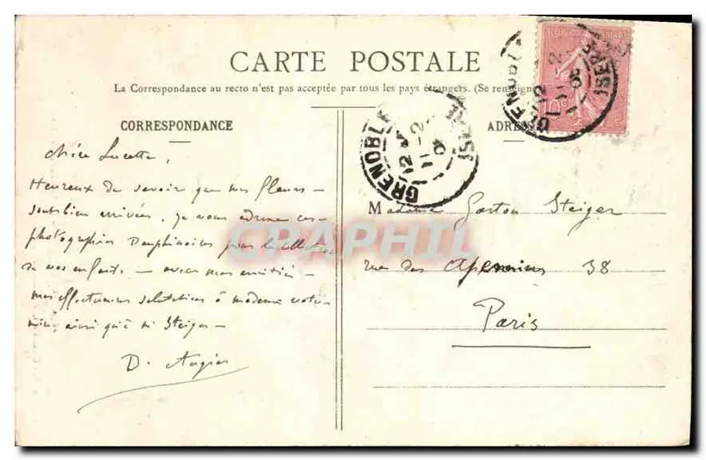 Grenoble - La Rue Félix-Poulat — städtische Ansicht mit Kirche und Galerie — Cliché A.V., Sammlung L.P., n°640 - Rückseite