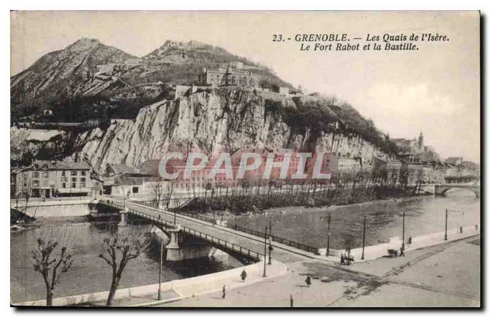 Grenoble — Die Quais der Isère. Das Fort Rabot und die Bastille. - Vorderseite