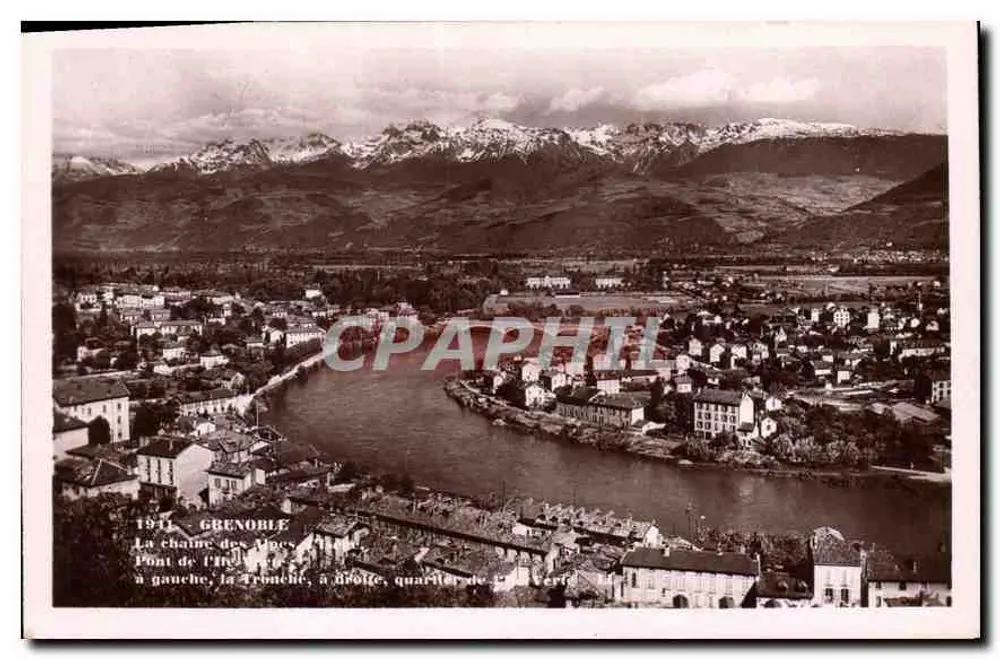 Grenoble — Vista aérea com a cadeia dos Alpes no fundo — Editor: Levý e Neudien, Paris - Frente