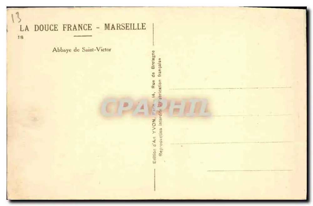 Abtei Saint-Victor — Marseille — Edition d'An YVON, Paris - Rückseite