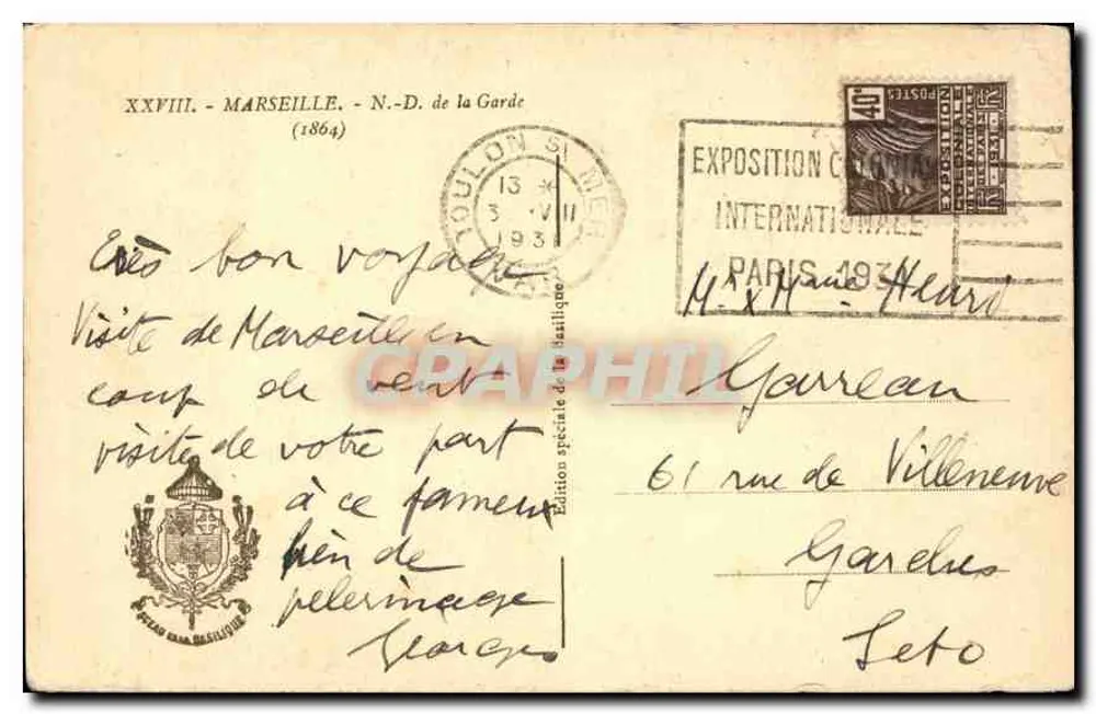 Marseille — Notre-Dame de la Garde — Édition spéciale de la Basilique - Verso