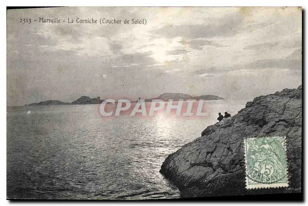 Marseille - La Corniche (Coucher de Soleil) — n° 2513 — éditeur non visible - Frente