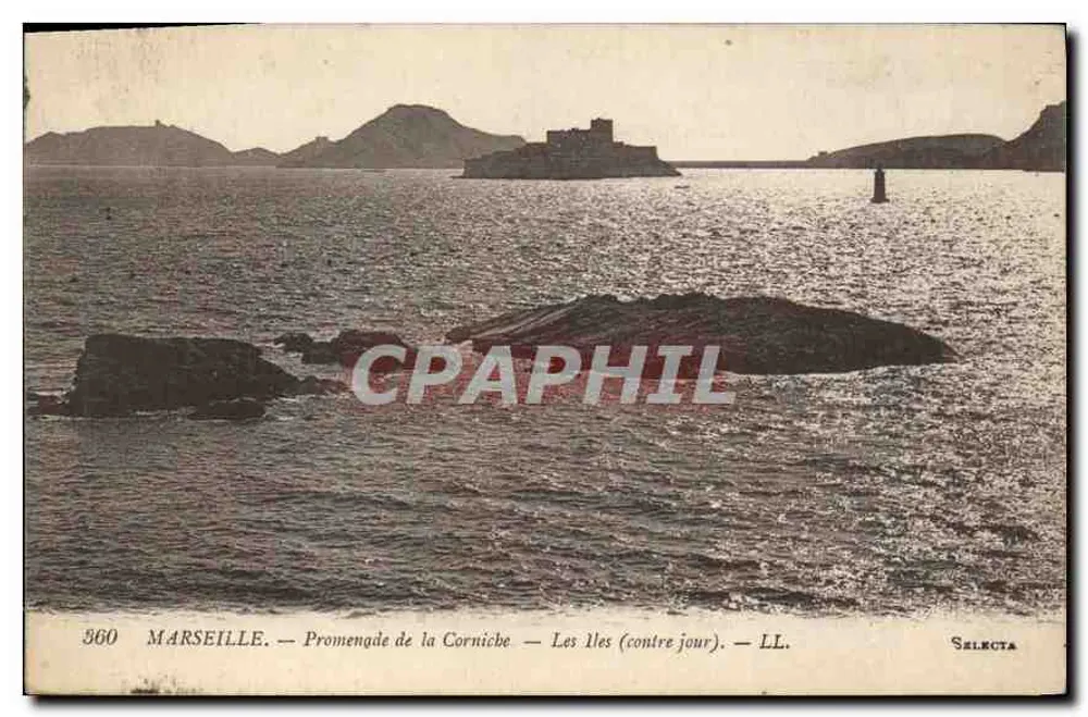 Marseille — Promenade de la Corniche — Die Inseln (Kontralicht). — LL. — Selecta - Vorderseite