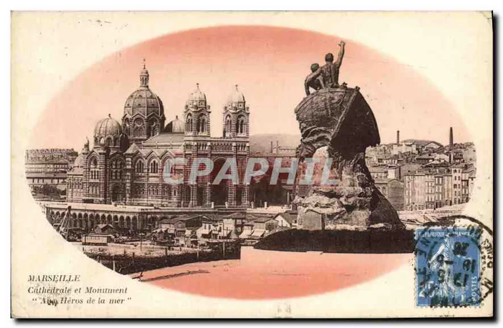 Marseille — Kathedrale und Denkmal "Aux Héros de la mer" — Postdruckerei - Vorderseite