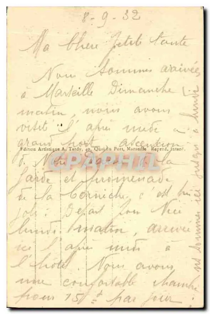 Marselha - Passeio da Corniche — Edição Artística A. Tardy, n°53 - Verso